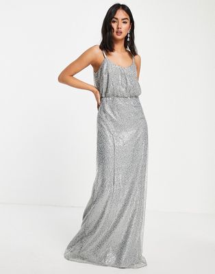 Chi Chi London sequin dress in silver-Blues