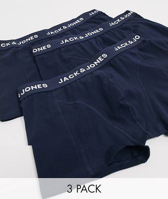 Jack & Jones 3 pack trunks with contrast waist band-Navy