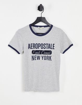 Aeropostale ringer logo t-shirt in gray-Grey