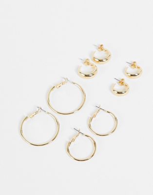 Monki 4 pack hoop earrings in gold