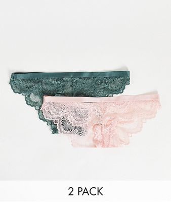 Dorina Mia lace brazilian briefs 2 pack in green and pink-Multi