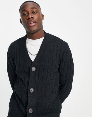 Selected Homme ribbed cardigan in dark gray