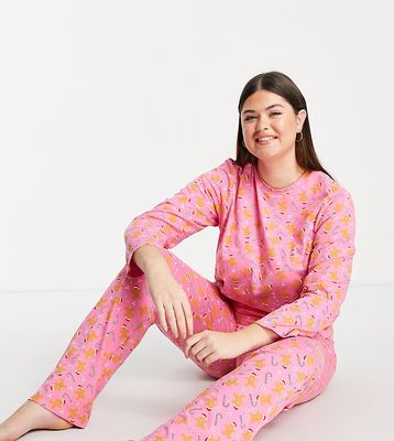 Pieces Curve Christmas pajama set in pink gingerbread print