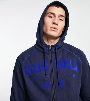 Russell Athletic tonal zip thru hoodie in navy