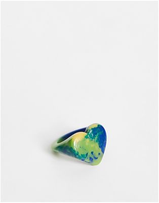 ASOS DESIGN plastic ring in heart shape with tie dye colors-Multi