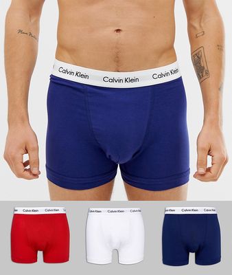 Calvin Klein Trunks 3 Pack in Cotton Stretch-Multi