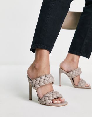 Steve Madden Kenley plaited heeled mules in taupe-Clear