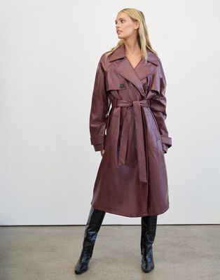 4th & Reckless PU trench coat in maroon-Red