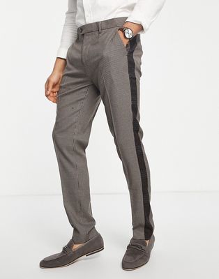 Gianni Feraud skinny fit contrast check suit pants-Brown