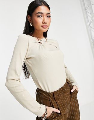 & Other Stories cut out front long sleeve top in beige-Neutral