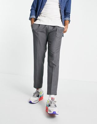 Topman tapered pants with pleat in gray-Grey
