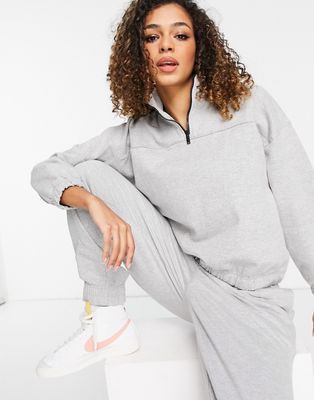 Urban Bliss set half zip sweater in gray heather-Grey