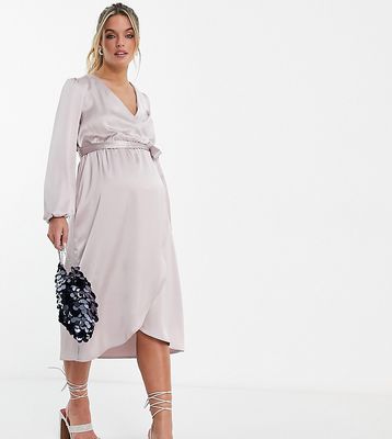 River Island Maternity satin wrap midi dress in gray