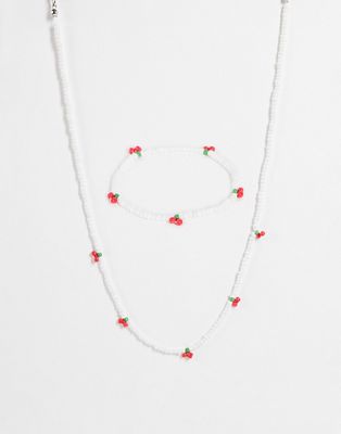 Madein cherry beaded necklace and bracelet set-Multi