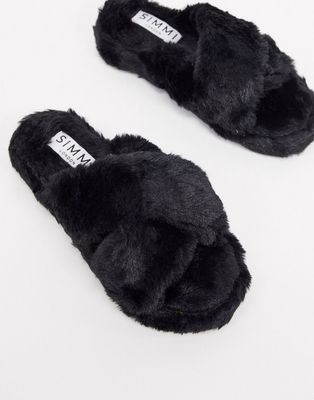 Simmi London fluffy slippers in black