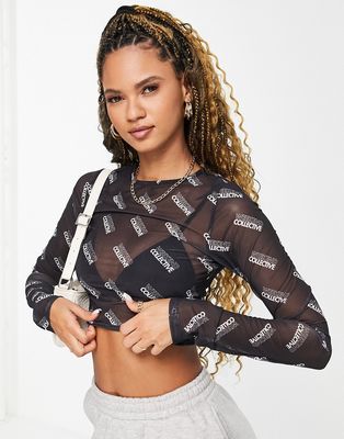ASOS Weekend Collective fitted top monogram mesh-Black