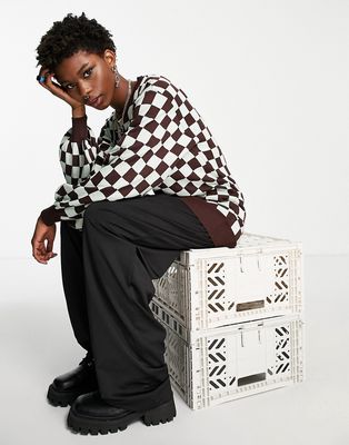 Heartbreak grid print sweater in mint and chocolate brown