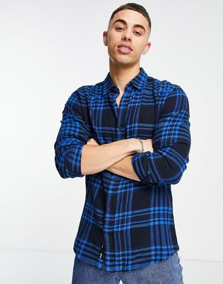 Only & Sons long sleeve check shirt in dark navy