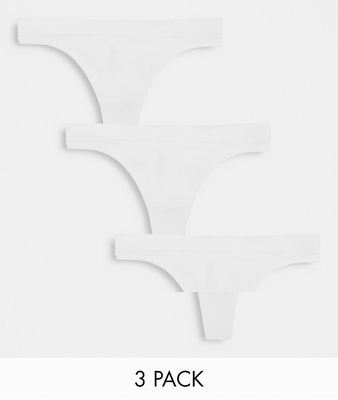 Weekday Cat ribbed 3 pack thongs in white
