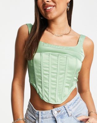 Femme Luxe corset style top in satin sage-Green