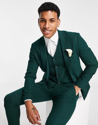 ASOS DESIGN wedding super skinny suit jacket in forest green micro texture