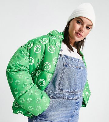 Native Youth Plus oversized padded jacket in face print-Green
