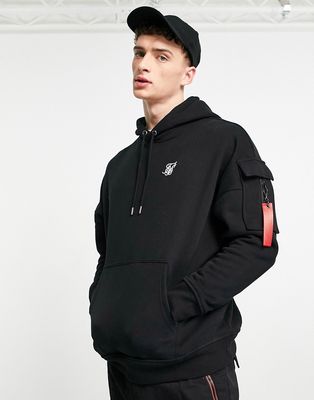 Siksilk oversized hoodie in black with flight toggle