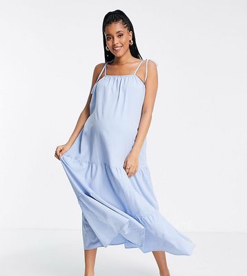 Fashion Union Maternity tiered maxi dress in sky blue-Blues