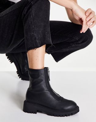 London Rebel chunky zip front sock boots in black