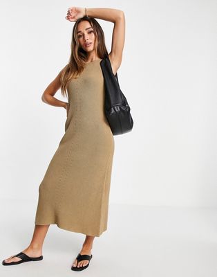 Selected Femme knit maxi dress with racer high neck in beige-Brown