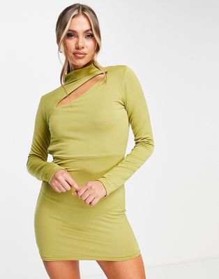 Public Desire double layered slinky backless mini dress in palm green