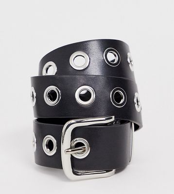 My Accessories London Exclusive waist and hip jeans belt in black with silver eyelets