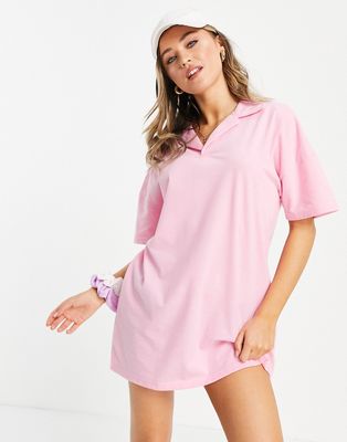Lola May short sleeve polo shirt dress in pink