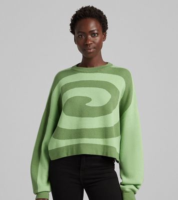 Bershka retro swirl detail sweater in green