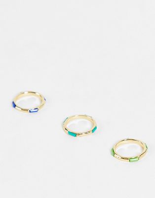 DesignB London x3 multipack rings with enamel detail in gold