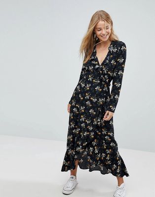 Nobody's Child Maxi Wrap Dress In Floral-Black