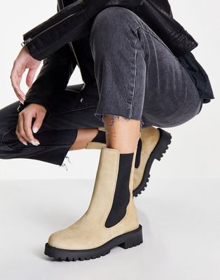 & Other Stories leather chunky sole pull on boots in beige suede-Neutral