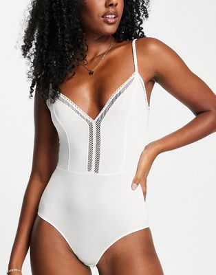 & Other Stories lace trim bodysuit in off white