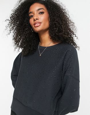 AllSaints boxy oversized sweatshirt with studding in vintage black