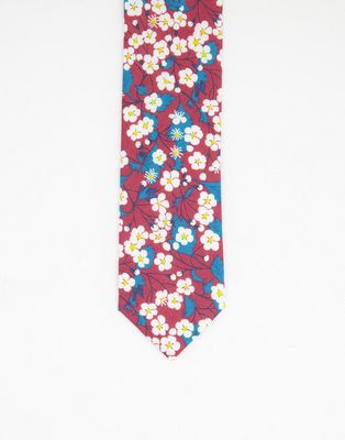 Gianni Feraud liberty print ditsy floral tie in burgundy-Red