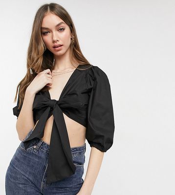 In The Style exclusive bow detail cropped shirt in black