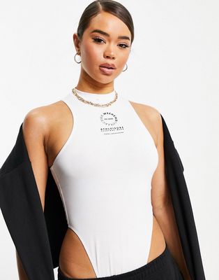 ASOS Weekend Collective racer bodysuit with logo in white