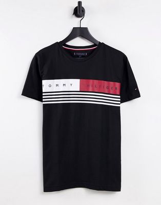 Tommy Hilfiger corp chest stripe flag logo t-shirt in black