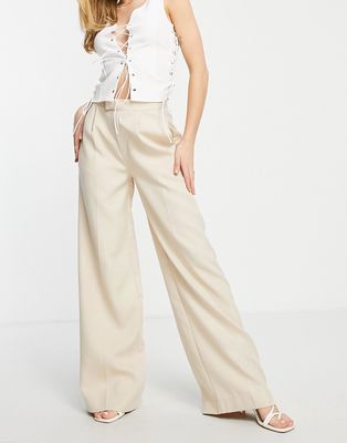 In The Style x Perrie Sian tailored wide leg pants in camel - part of a set-Neutral