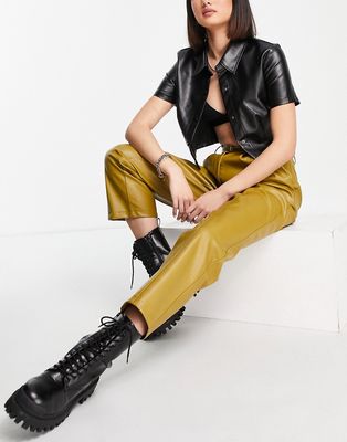 NA-KD seam detail faux leather pants in green