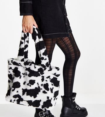 My Accessories London Exclusive tote bag in cow print teddy-Multi