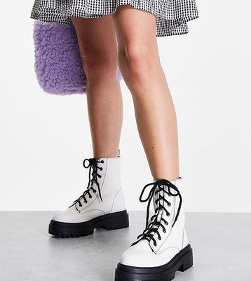 RAID Wide Fit Obey lace up ankle boots in white