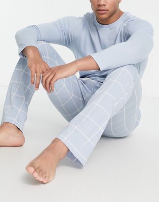 Brave Soul long sleeve tshirt pajama set in light blue check