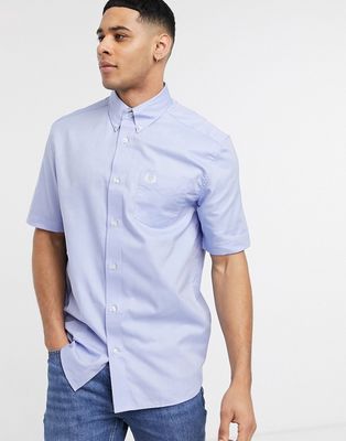 Fred Perry short sleeve oxford shirt in blue-Blues