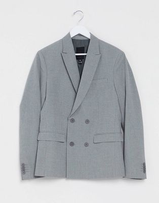New Look slim double breasted blazer in gray-Grey